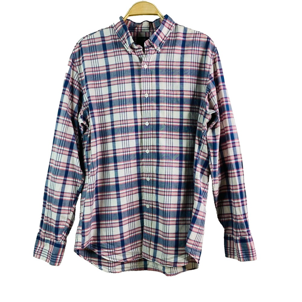 J.Crew Summer Plaid Button Down Shirt Mens Large Blue Red White Excellent Cotton